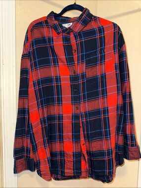 Old Navy Red and Navy Plaid Button-Up Tunic